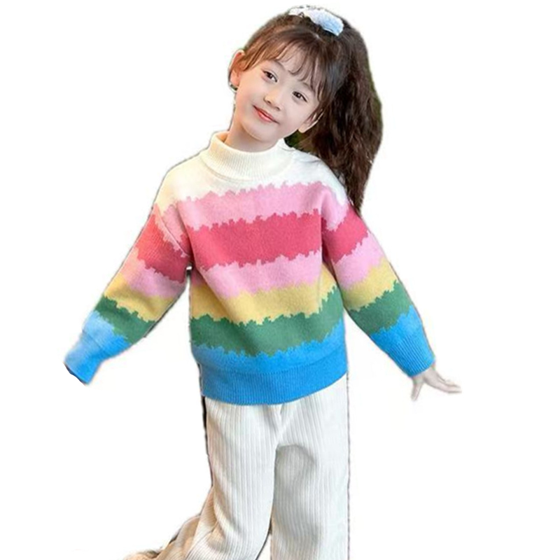 Baby Clothing Patterns Free - Sweet Girl Colorful Rainbow Striped Sweater