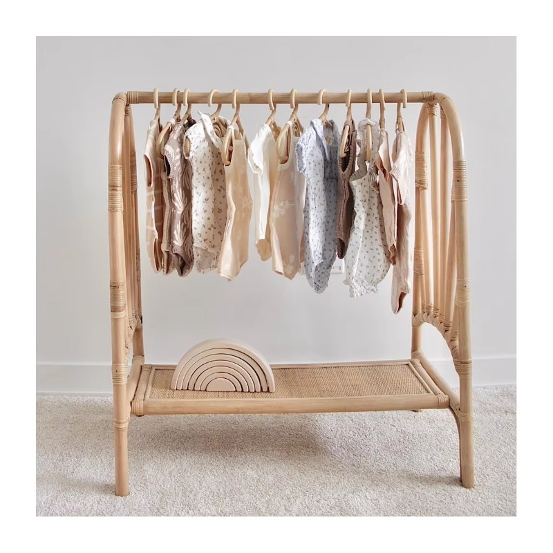 Baby Clothing Rail - Decorative small hangers, handmade rattan storage